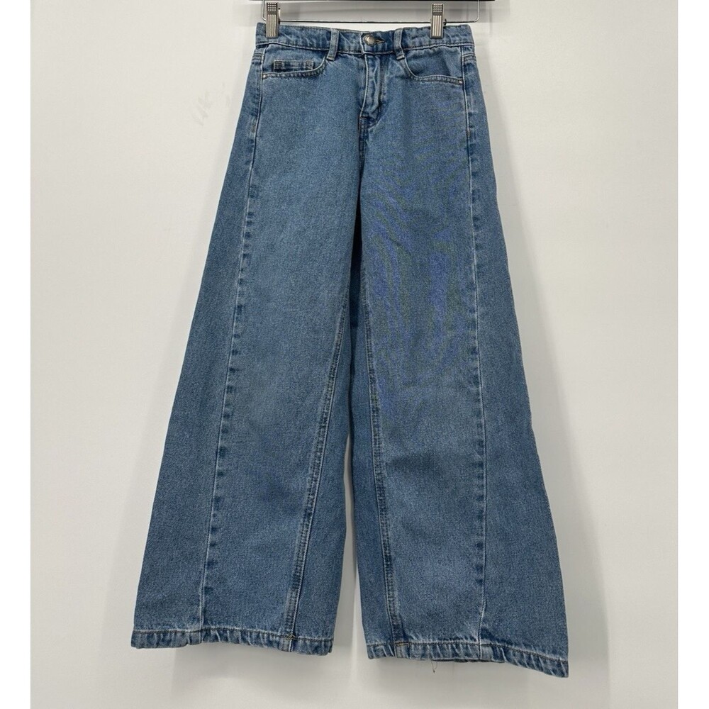 Girls Wide Leg Skater Jeans Black Size‎ 8 High Rise Denim Pants By Cotton On